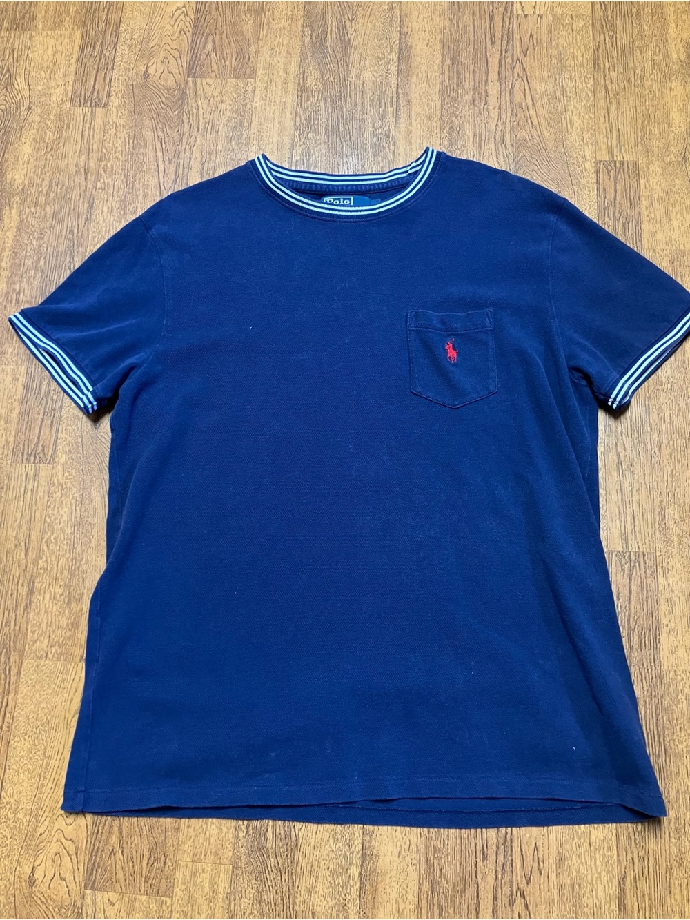 VINTAGE Polo Ralph Lauren Shirt Adult L Cotton Pocket Navy Blue Red Pony Mens